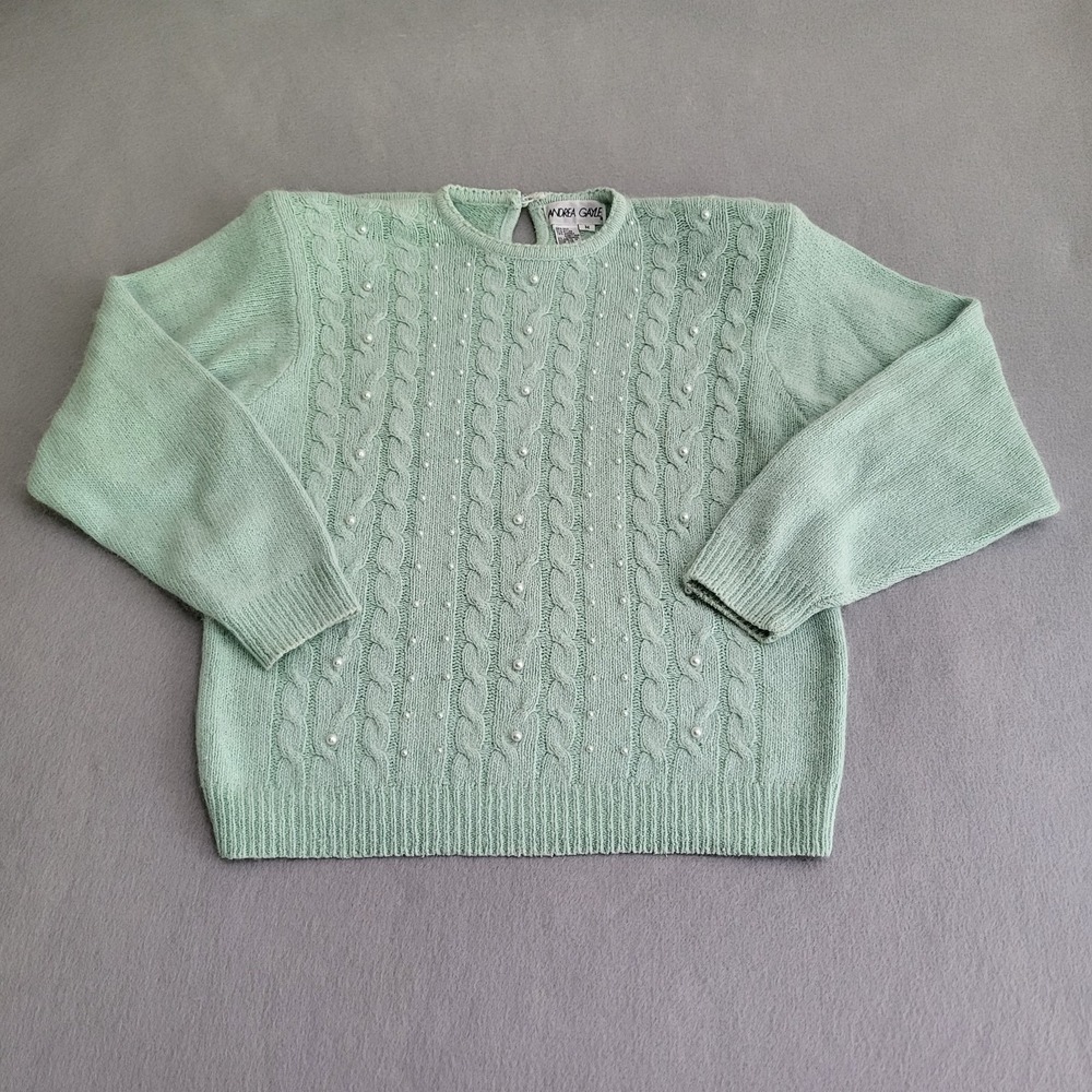 VTG Silk Angora Lambswool Blend Sweater Pearl Accents Women's Size M